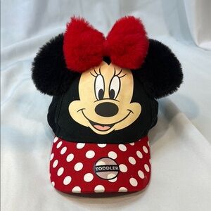 Disney Minnie Mouse Toddler Cap - Red&Black, Fuzzy Ears, adjustable back